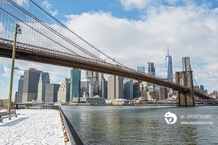 Brooklyn Bridge and Skyline of Downtown Manhattan New York