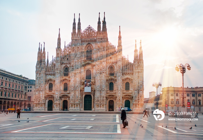 Duomo di Milano (Milan Cathedral) and Piazza del Duomo in the Morning, Milan, Italy