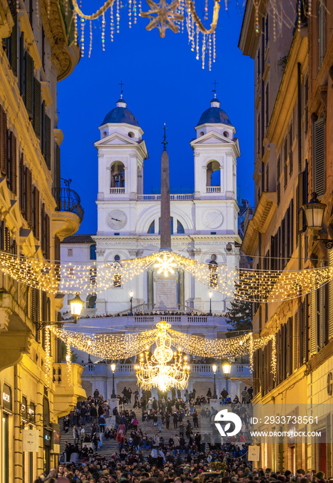 Rome (Italy) - Piazza di Spagna square and the Trinità dei Monti stairway during the Christmas holid