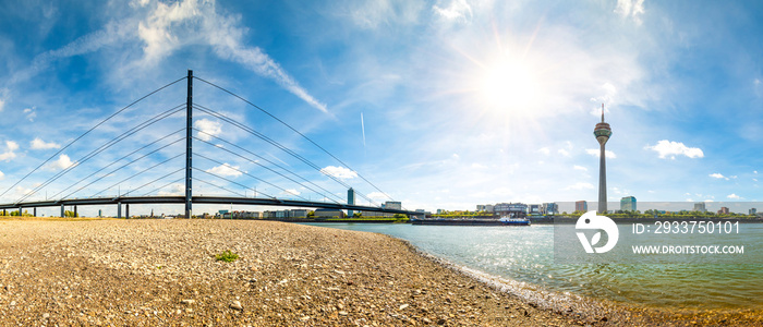 Dusseldorf panorama with Rhine bridge, TV tower and media harbor