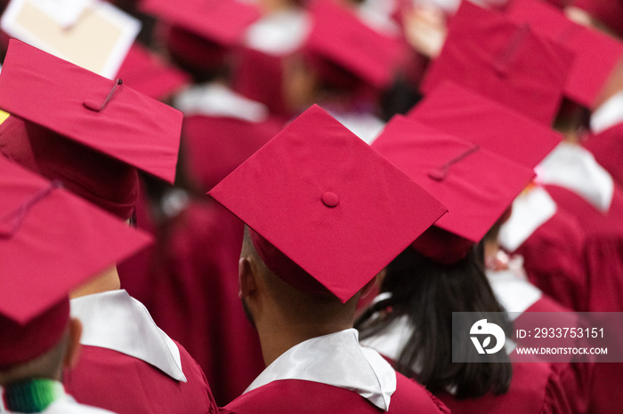 General view of high school graduation caps