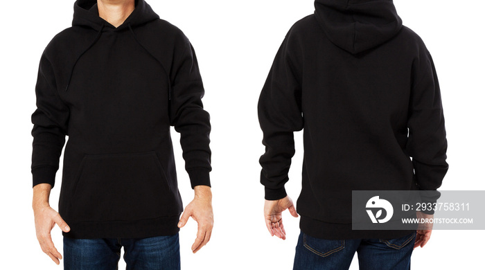 Black male sweatshirt set template isolated. Man sweatshirts set with mockup and copy space. Hoody d