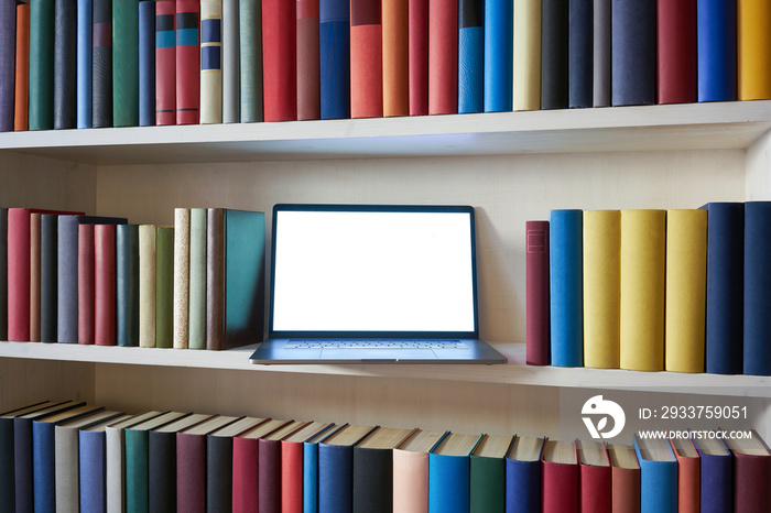 Bookshelf with laptop