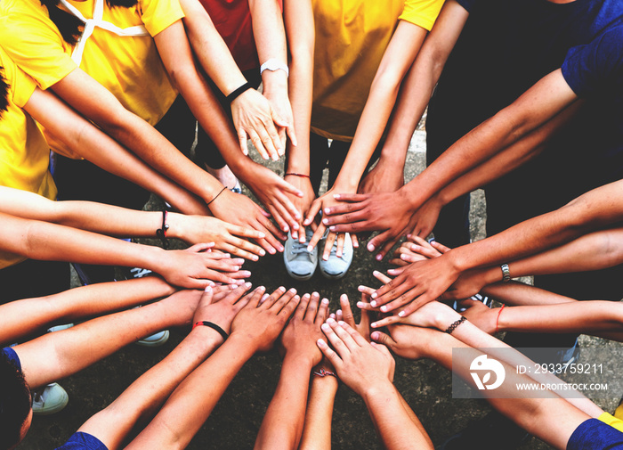 Human hands unity with their hands together, concept successful business people