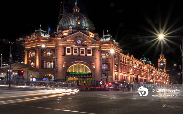 Flinders Street Station in Melbourne at Night Long Exposure