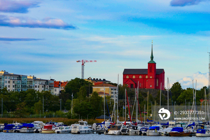 Nynashamn, Sweden The Nynashamn Church and harbor.