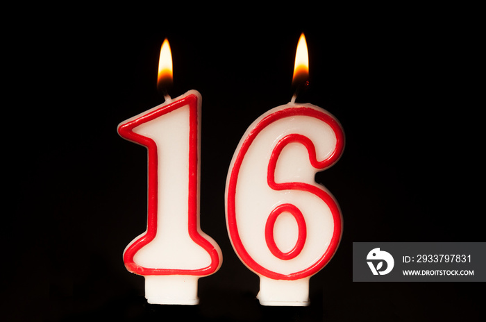 黑底16岁生日蜡烛