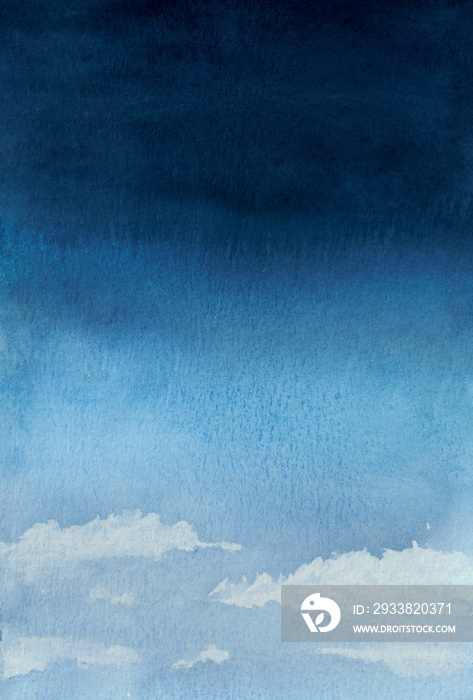 水彩手绘多云天空插图背景