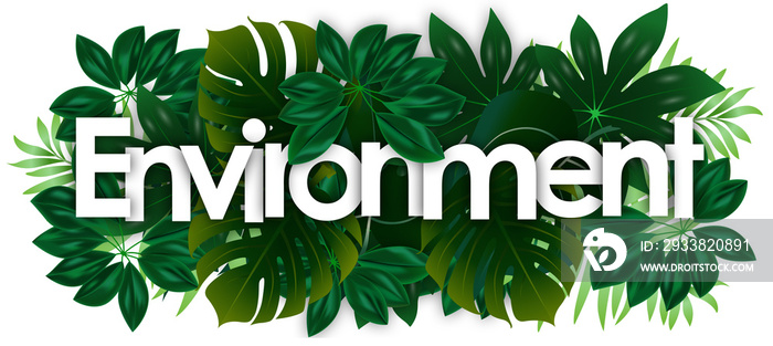 environment word and green tropical’s leaves background