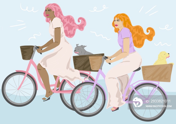 Two girls riding bikes