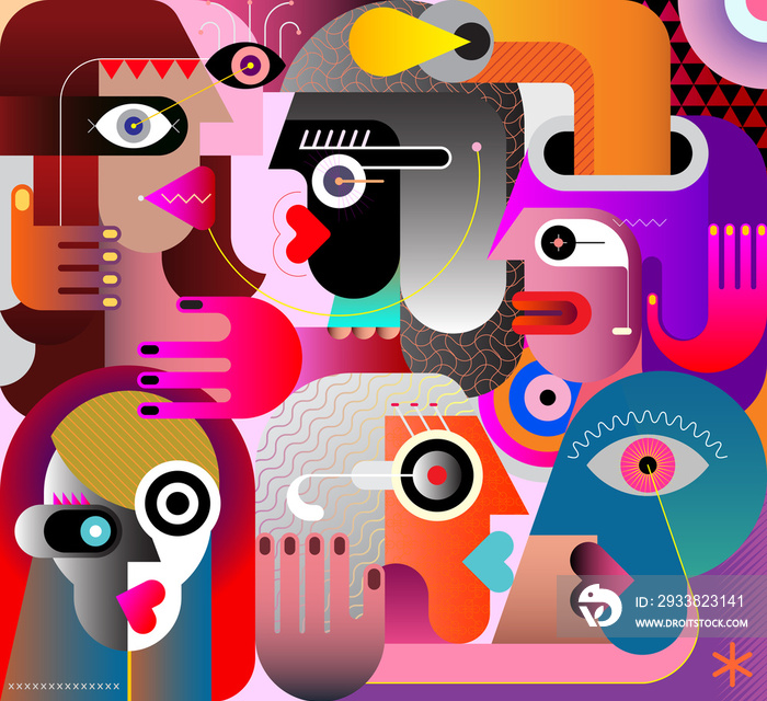 Large Group of Diverse People. Large group of various people abstract modern art graphic illustratio