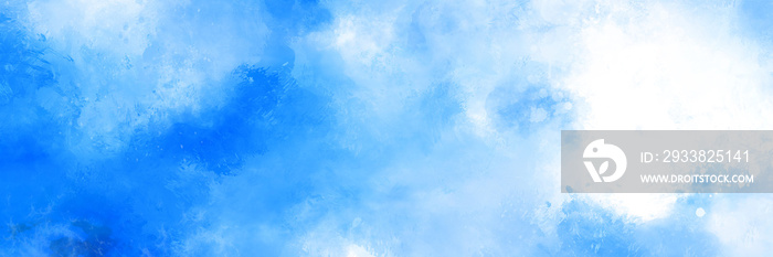 Beautiful watercolor white blue splashed background, cloudy summer or spring sky paper