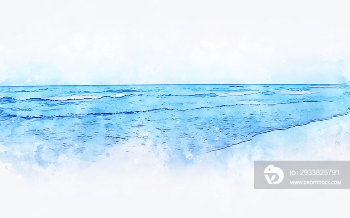 抽象的海洋柔和的波浪水彩画插图背景。