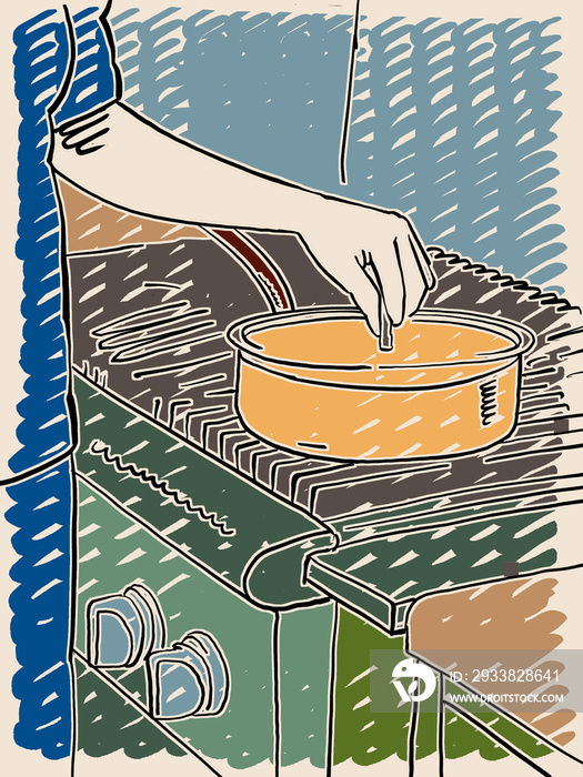 An Illustration of a woman at the stove