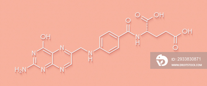 Vitamin B9 (folic acid) molecule. Skeletal formula.