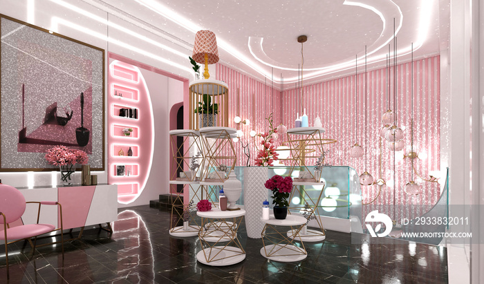 粉色3d渲染时装店