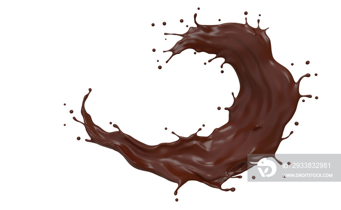 Twisted dark chocolate milk splash with Clipping path.