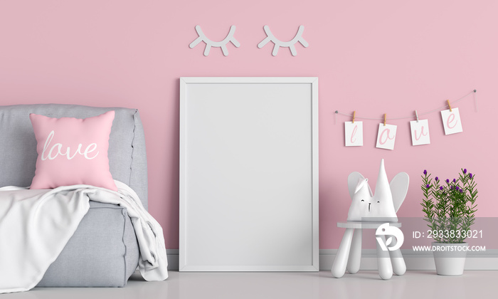 Empty photo frame for mockup in child room