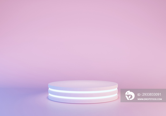 Mockup of platform award of blank product stand podium with neon lights on pastel colors background 