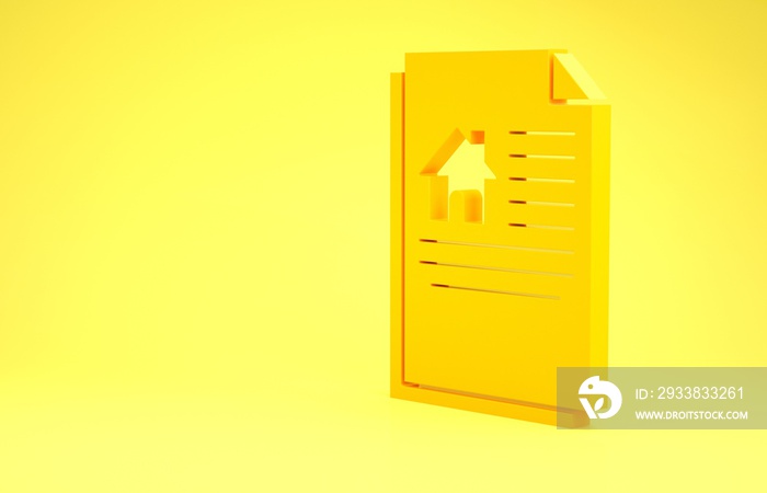 Yellow House contract icon isolated on yellow background. Contract creation service, document format