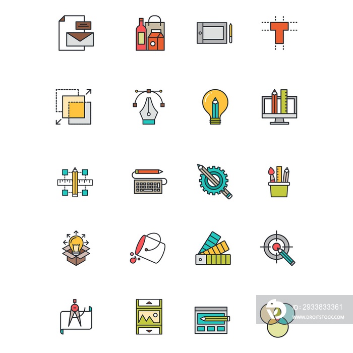 Set of colorful graphic design icons. Flat design style.