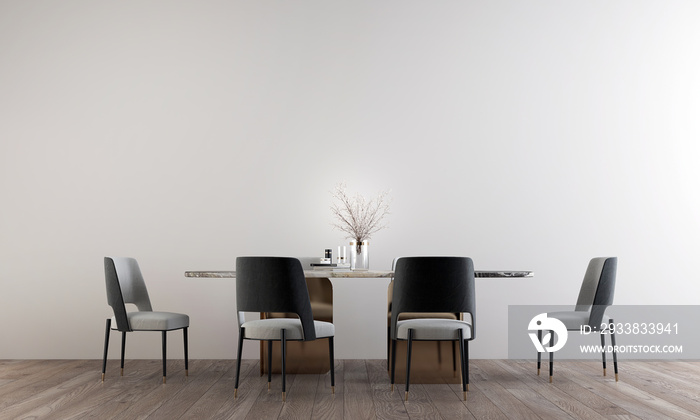 The mock up room interior design of  minimal dining room and empty wall pattern background, 3d rende