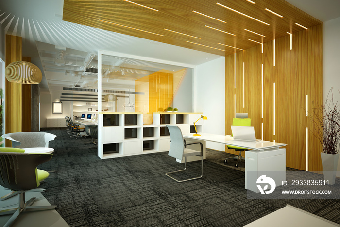 3d render of yellow color modern office