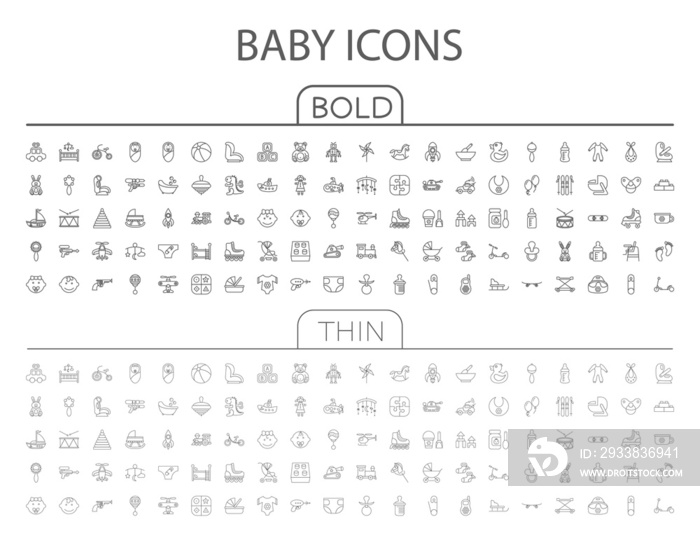 Baby flat thin line related icon set for web and mobile applications. It can be used as logo, pictog