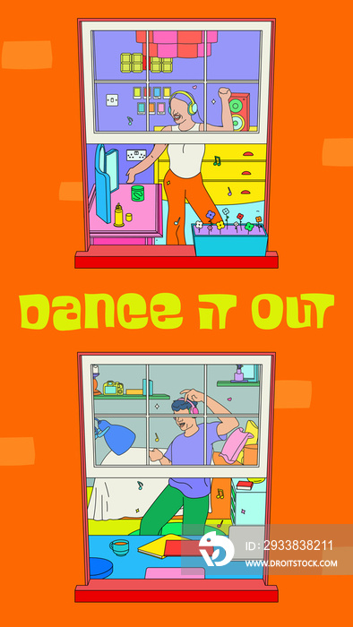 Dance it out phrase - Girl and boy dancing in their bedrooms