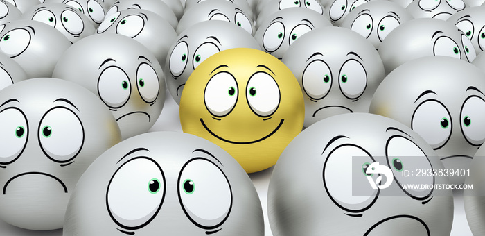 Happy and sad smiley faces in crowd 3d render 3d illustration