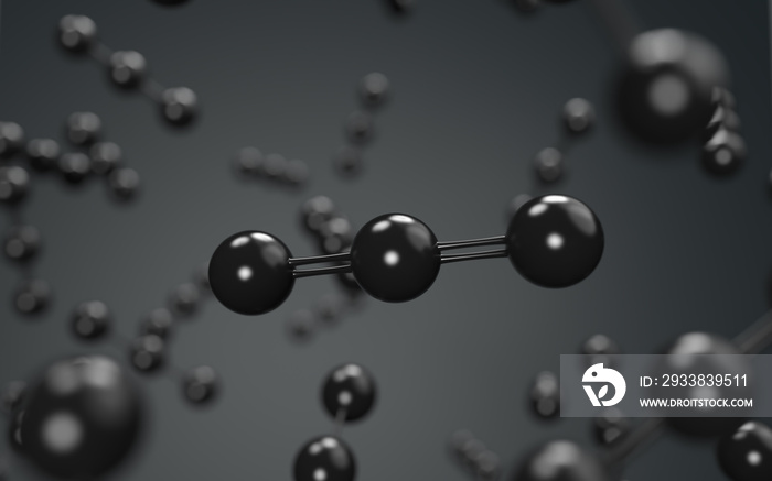 Science with black molecule or atom background, Carbon dioxide Structure for Science, 3d render..