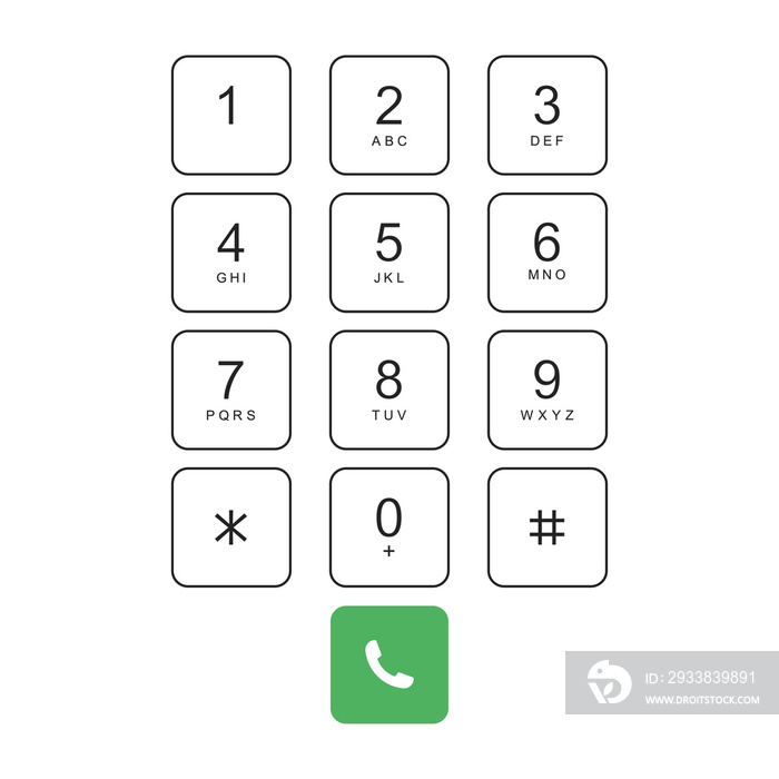 智能手机键盘。用于电话呼叫的数字键盘。矢量插图