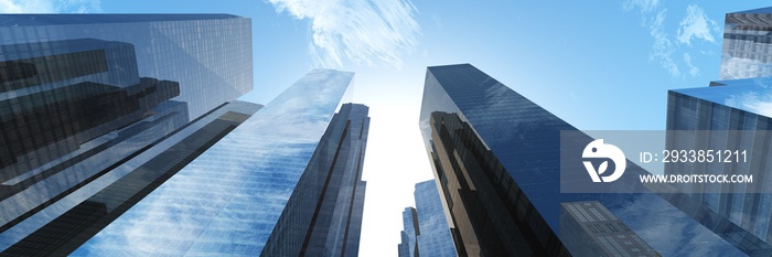 Skyscrapers against the sky, modern high-rise buildings view from below