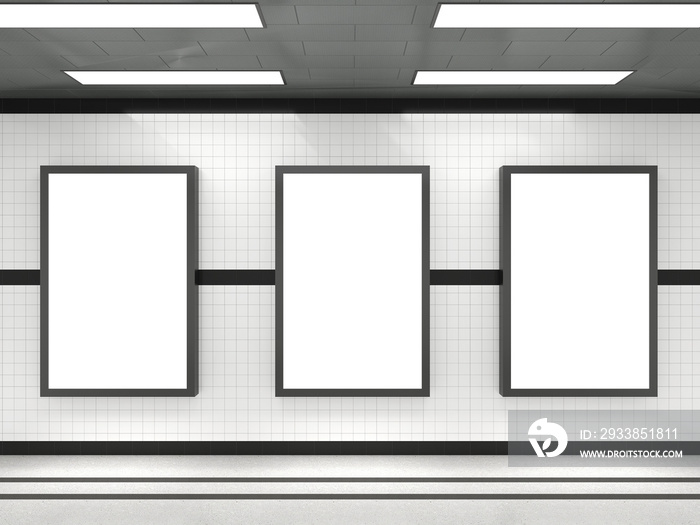Subway advertising light box Large blank billboard Banner signage mock up display Modern interior 3d