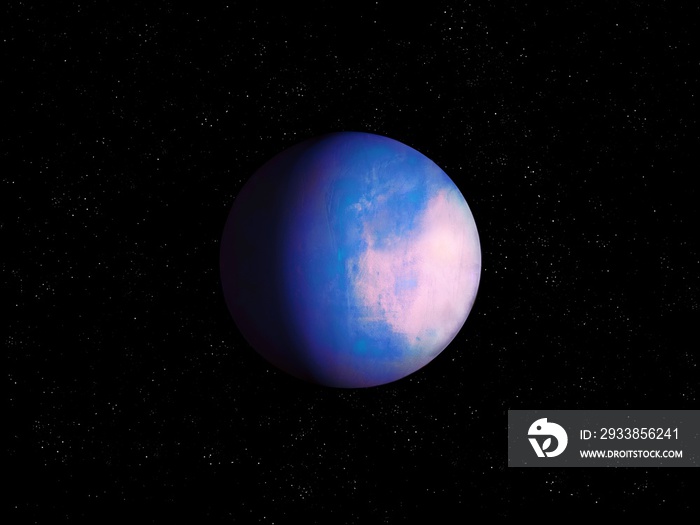 Far exoplanet in blue tones. Realistic alien planet in deep space.