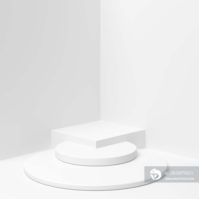 Abstract geometry shape white color podium on white background for product. minimal concept. 3d rend