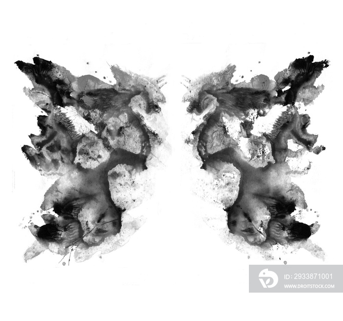 Rorschach test ink blot illustration. Psychological test. Silhouette of black butterfly isolated.