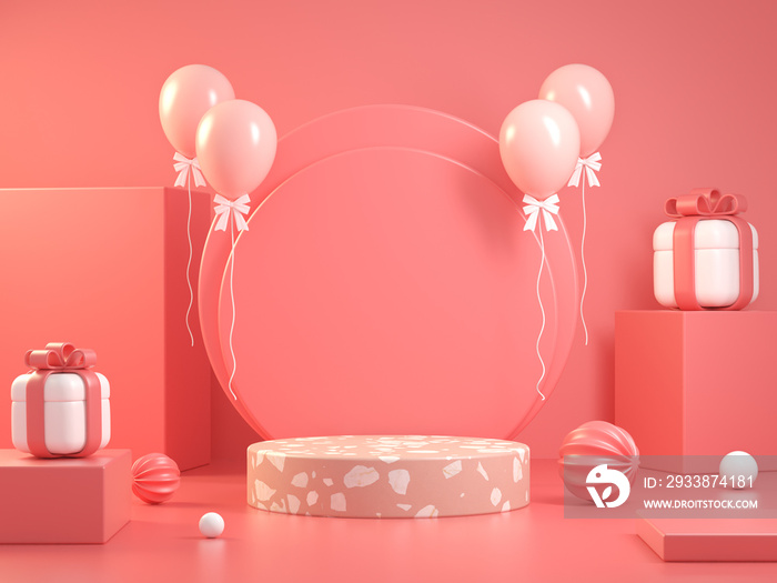 粉红色实物模型展示庆典概念抽象背景三维渲染