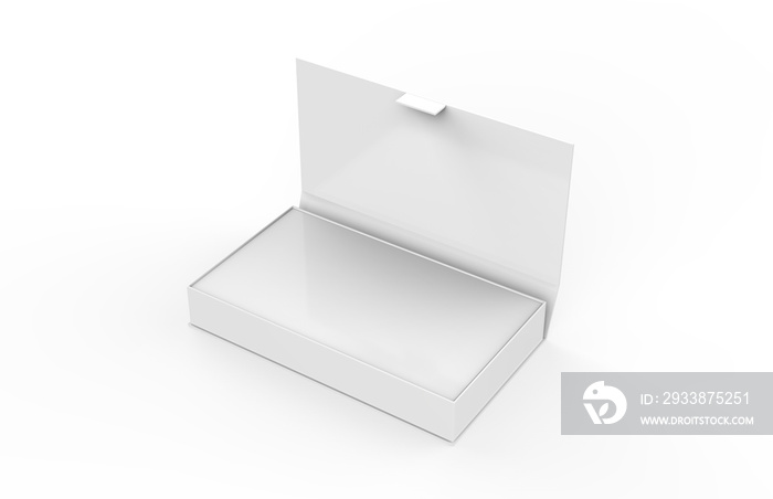White contact business cards in the open cardboard box, clean mockup template with free copy space f