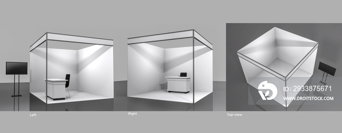 白色和空白展位，在白色背景上隔离的3d渲染。适合您的高分辨率广告模板