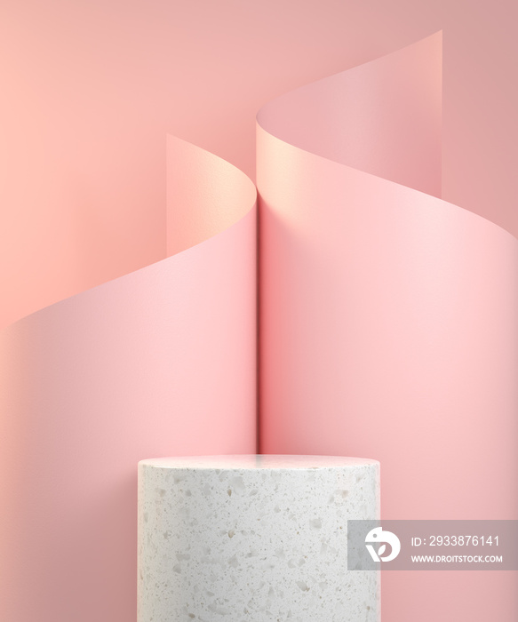 Minimal Podium With Paper Spiral Curve On Pink Abstract Background 3d Render