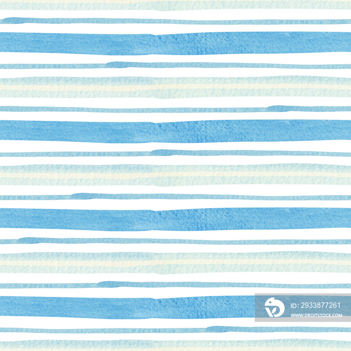 Watercolor horizontal line seamless pattern Blue stripes texture