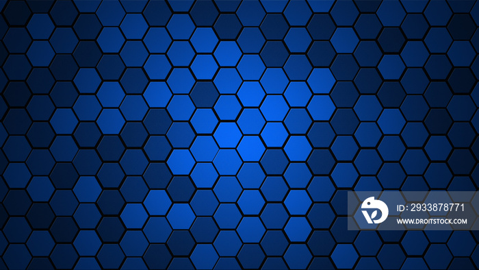 Honeycomb Grid tile random background or Hexagonal cell texture. in color Blue with dark or black gr