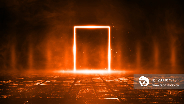 3D Rendering Abstract Door light fantastic scene and room with light element.