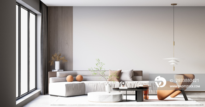 Interior Living Room Wall Mockup - 3d Rendering, 3d Illustration