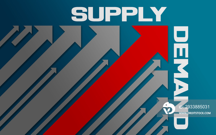 Supply and demand concept with red arrow