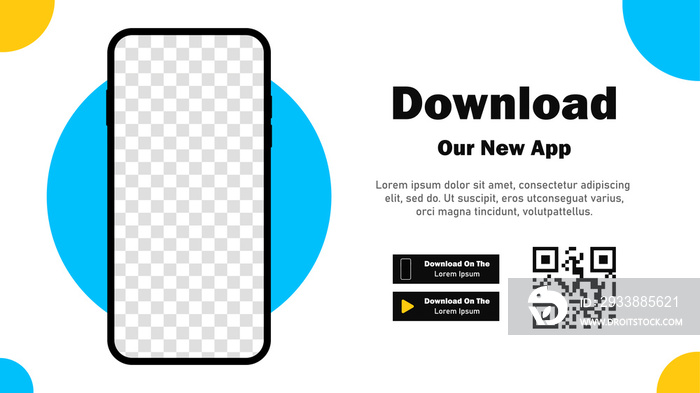 Mobile App. Download app. Banner page for downloading a mobile application. Smartphone blank screen 