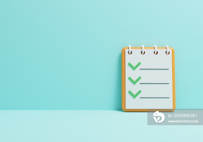 To do list icon. A notebook with a completed to-do list. 3D rendering..