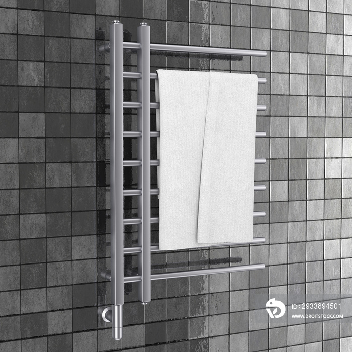 Bathroom Towel Heater Warmer Rail with Towel. 3d Rendering