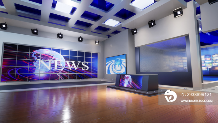 3D Virtual TV Studio News, 3d illustration